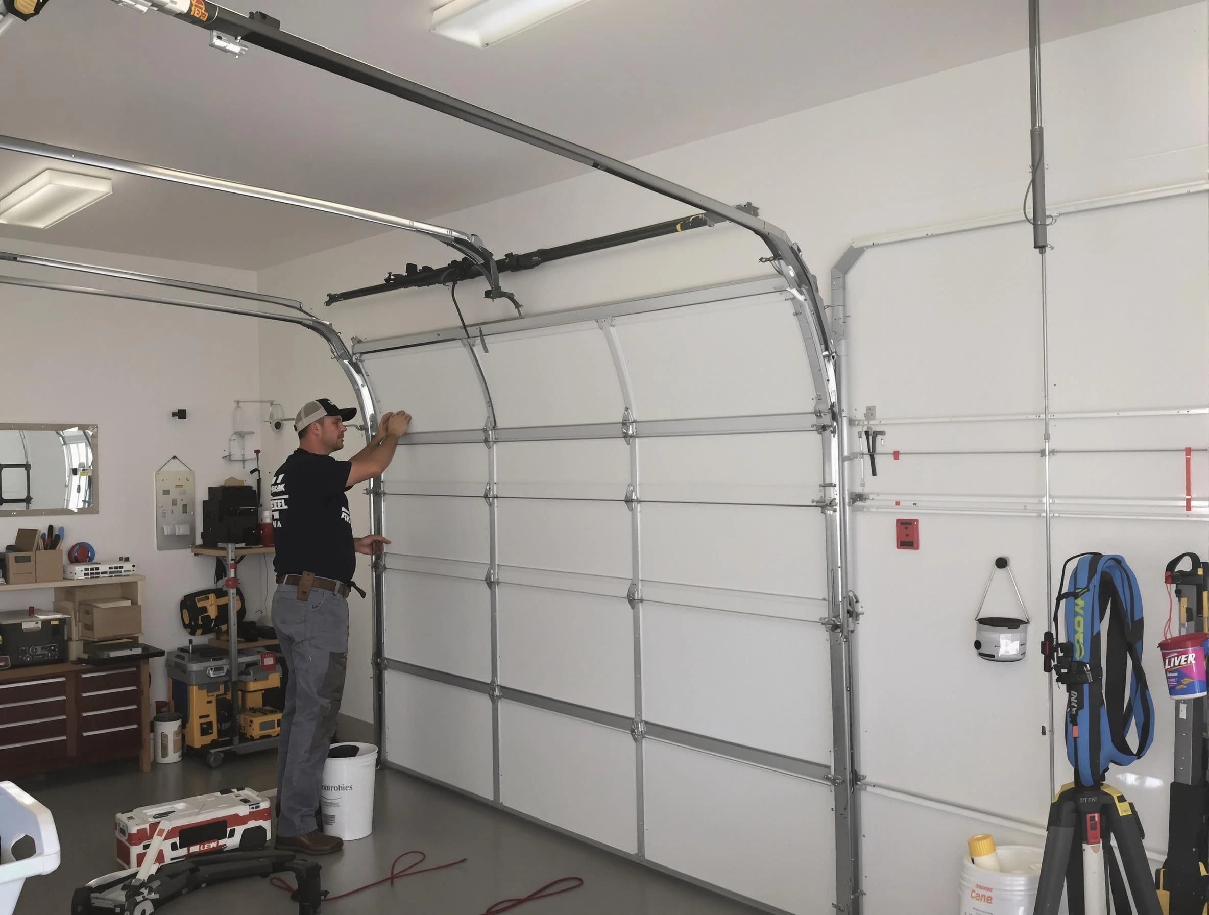 Roseville Garage Door Repair team installing new garage door in Roseville