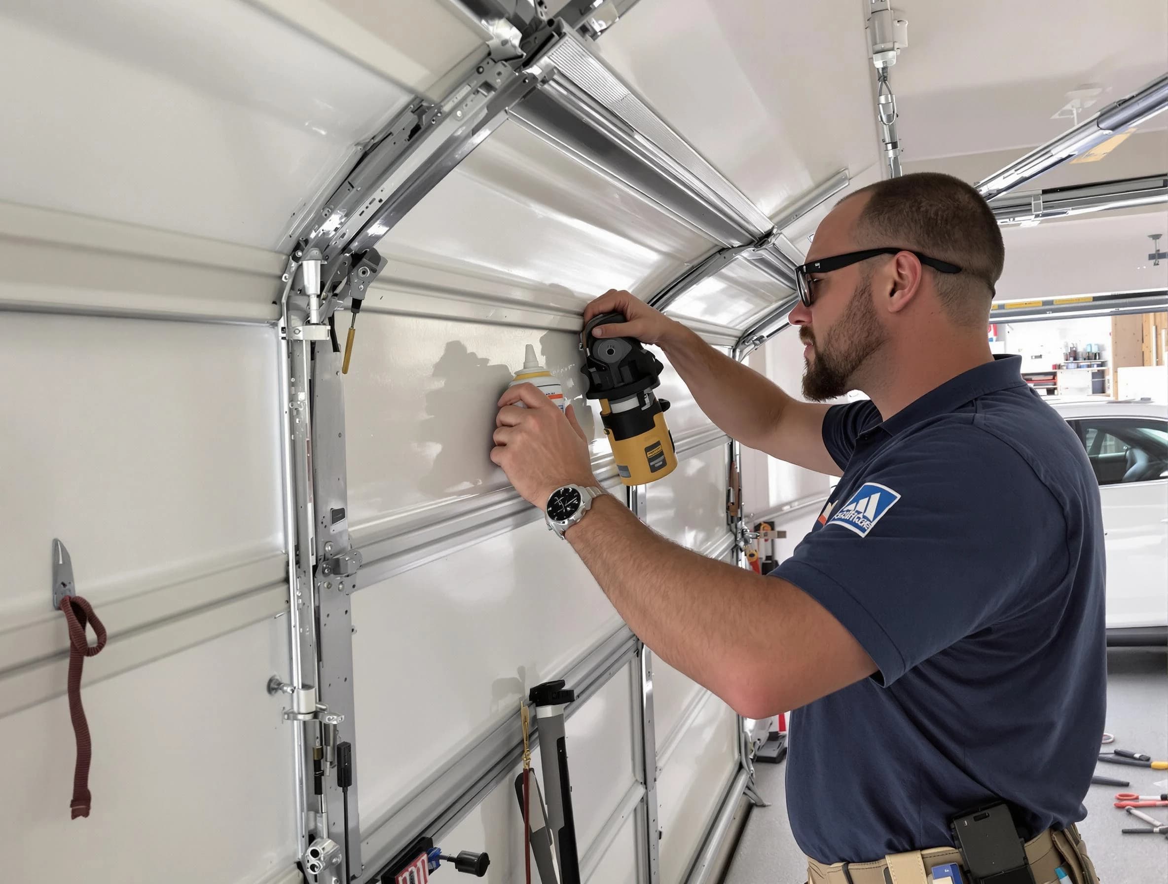 Roseville Garage Door Repair technician performing comprehensive noise reduction service in Roseville