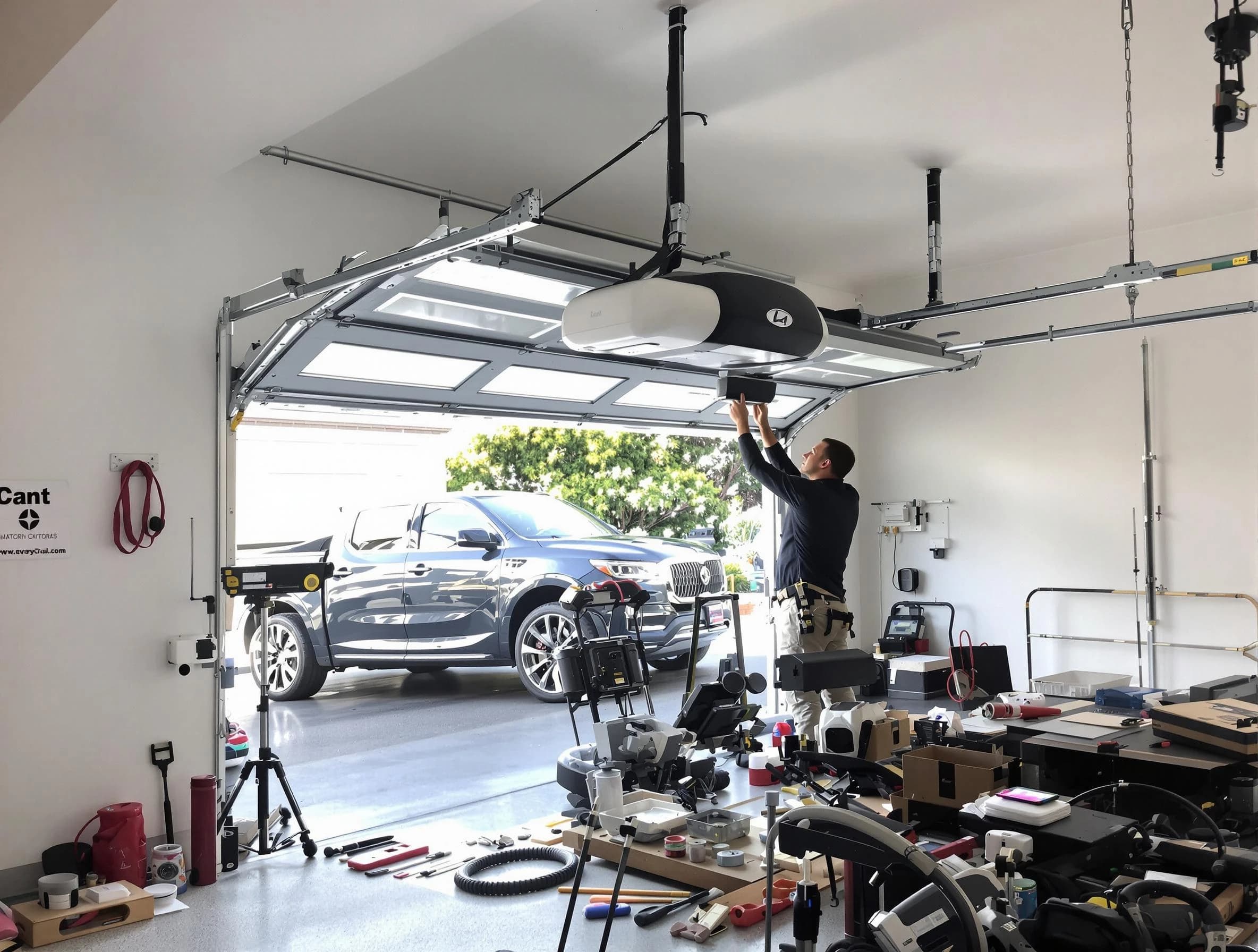 Roseville Garage Door Repair specialist installing smart garage door opener system in Roseville home