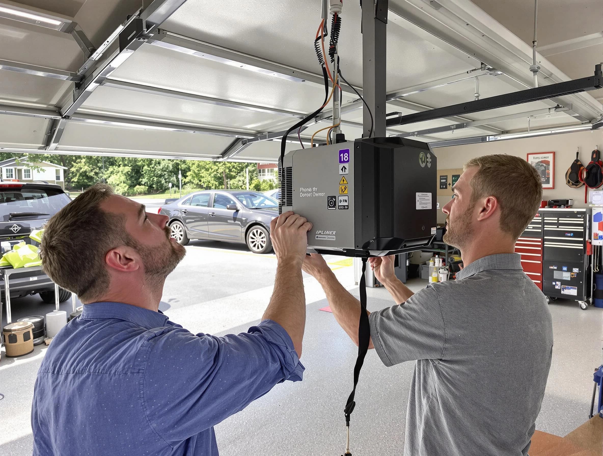 Roseville Garage Door Repair technician installing garage door opener in Roseville