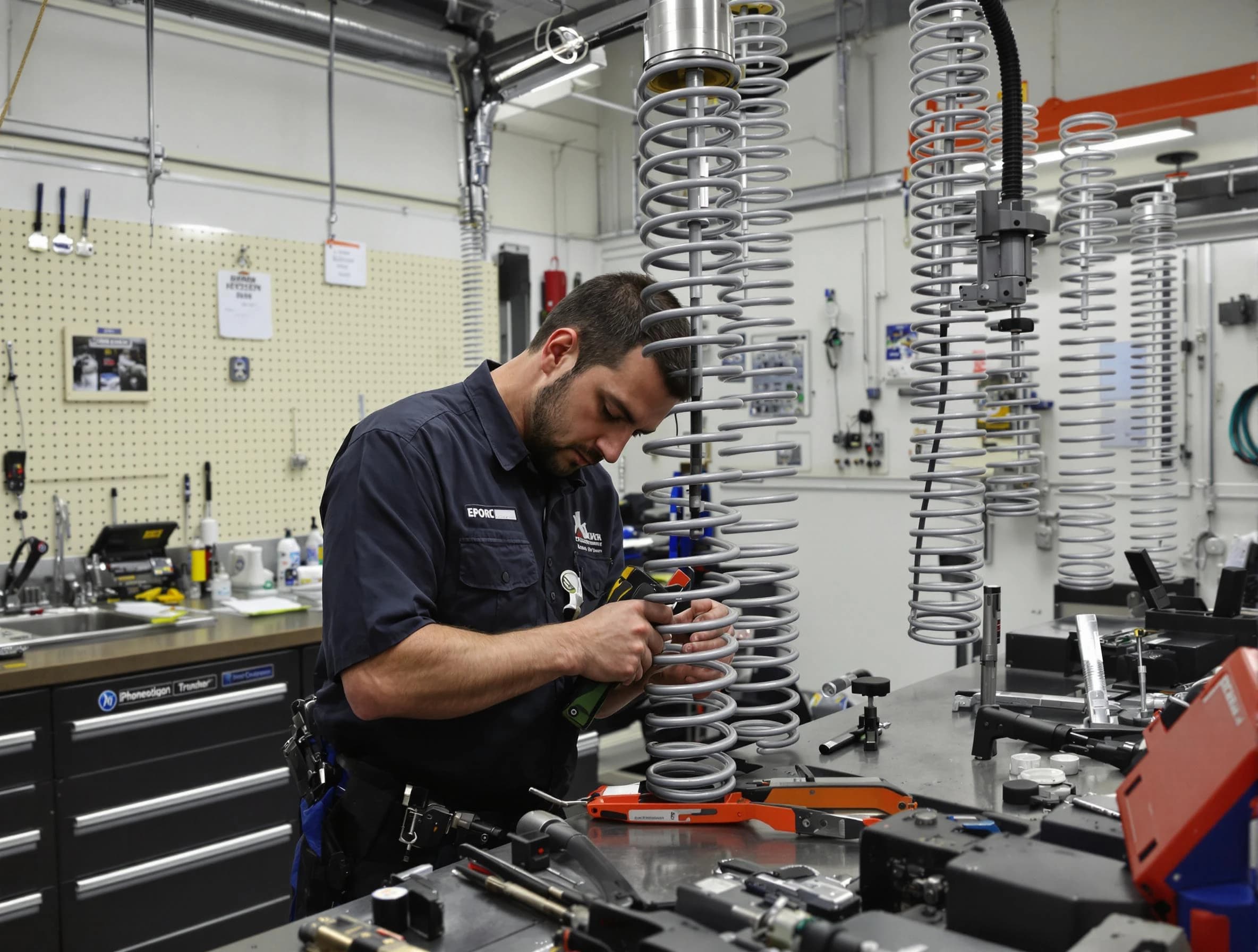 Roseville Garage Door Repair technician performing spring repair in Roseville