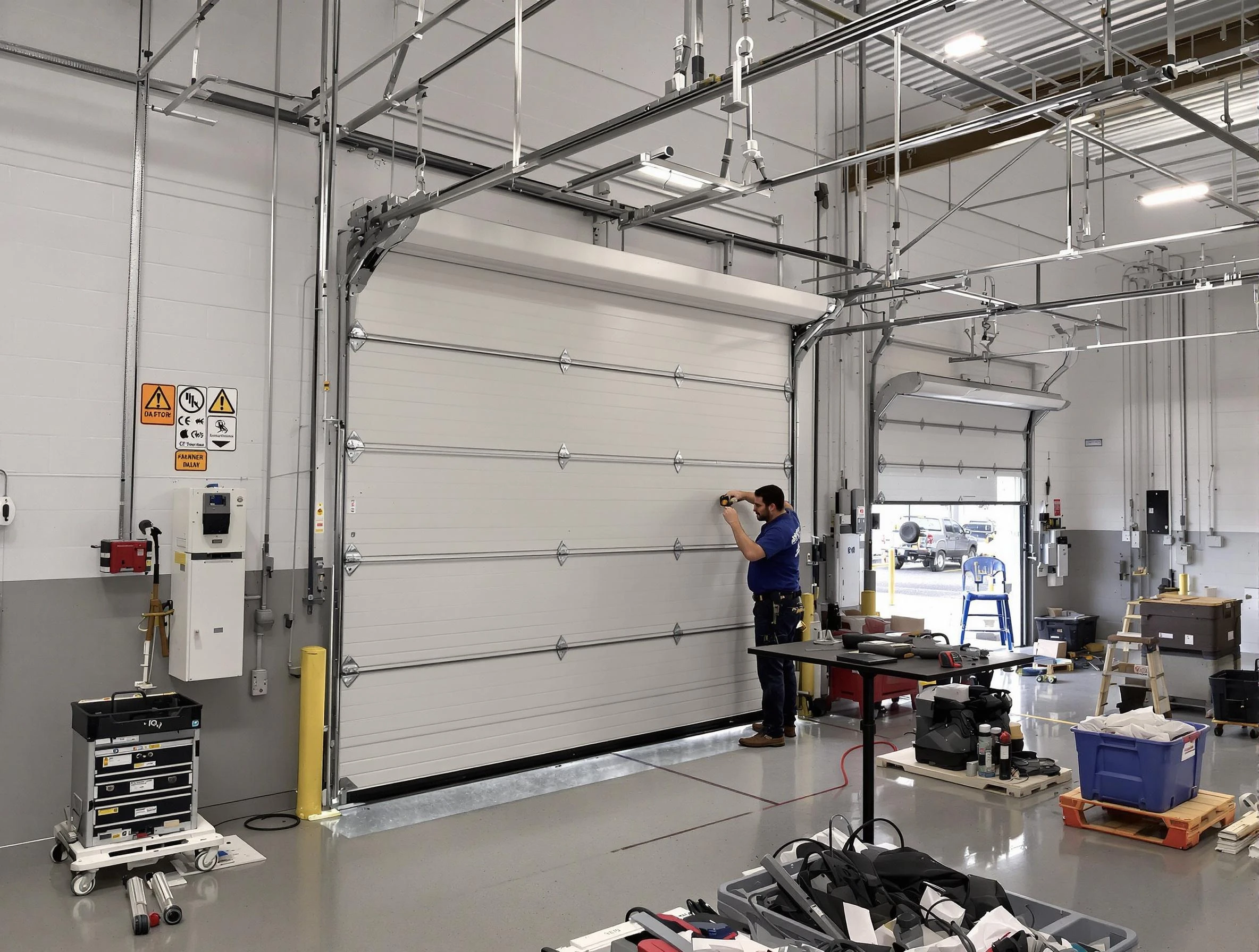 Commercial garage door repair being performed by Roseville Garage Door Repair expert in Roseville