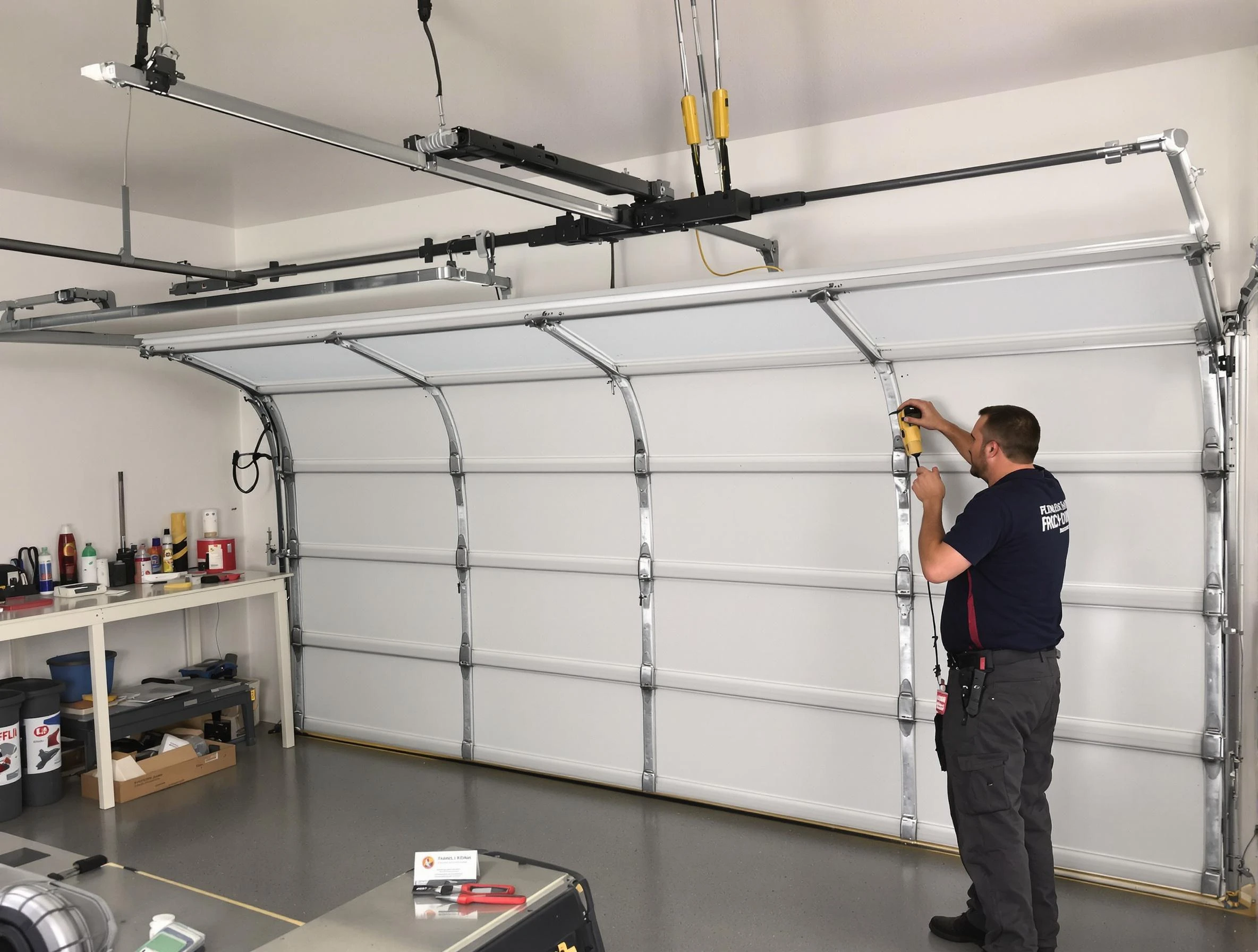 Roseville Garage Door Repair certified technician performing overhead door system repair in Roseville