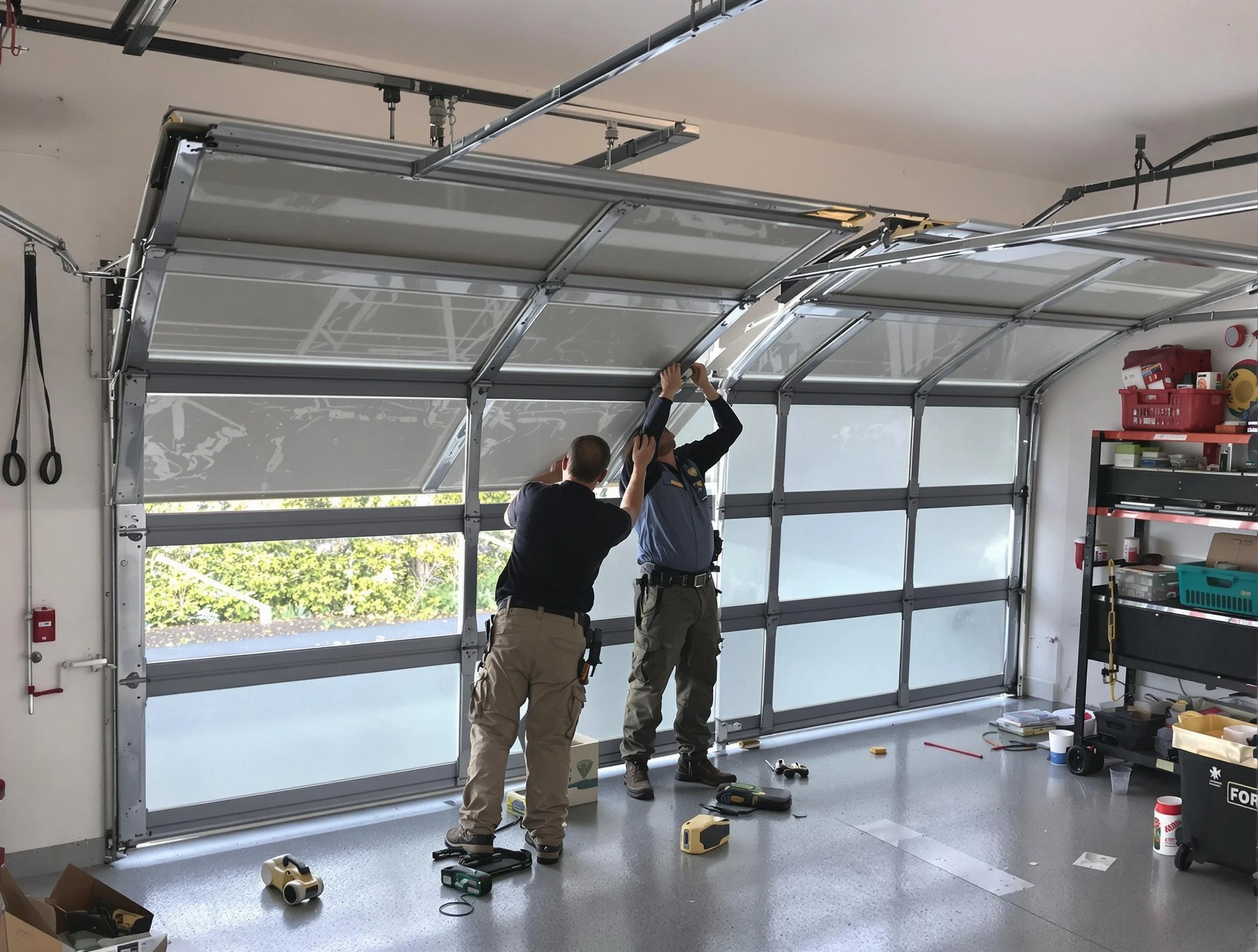 Roseville Garage Door Repair expert performing precise panel replacement on Roseville garage door